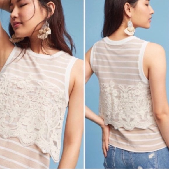 Anthropologie Tops - Anthropologie Postmark Nautique Striped Lace Tank